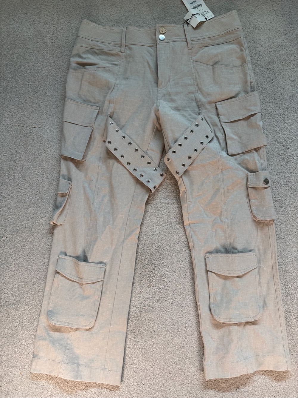 Zara Beige Cropped Cargo Pants with Studded Strap